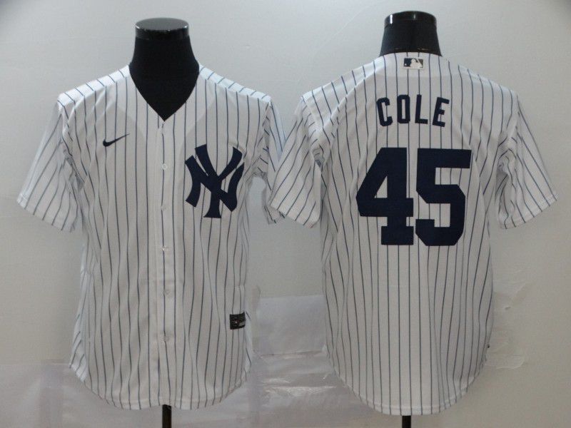 Men New York Yankees 45 Cole White stripes Nike Game MLB Jerseys